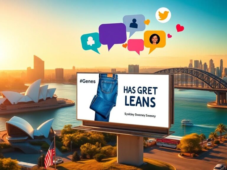 Flick International Vibrant cityscape of Sydney featuring the iconic Opera House and Harbour Bridge with an American Eagle billboard