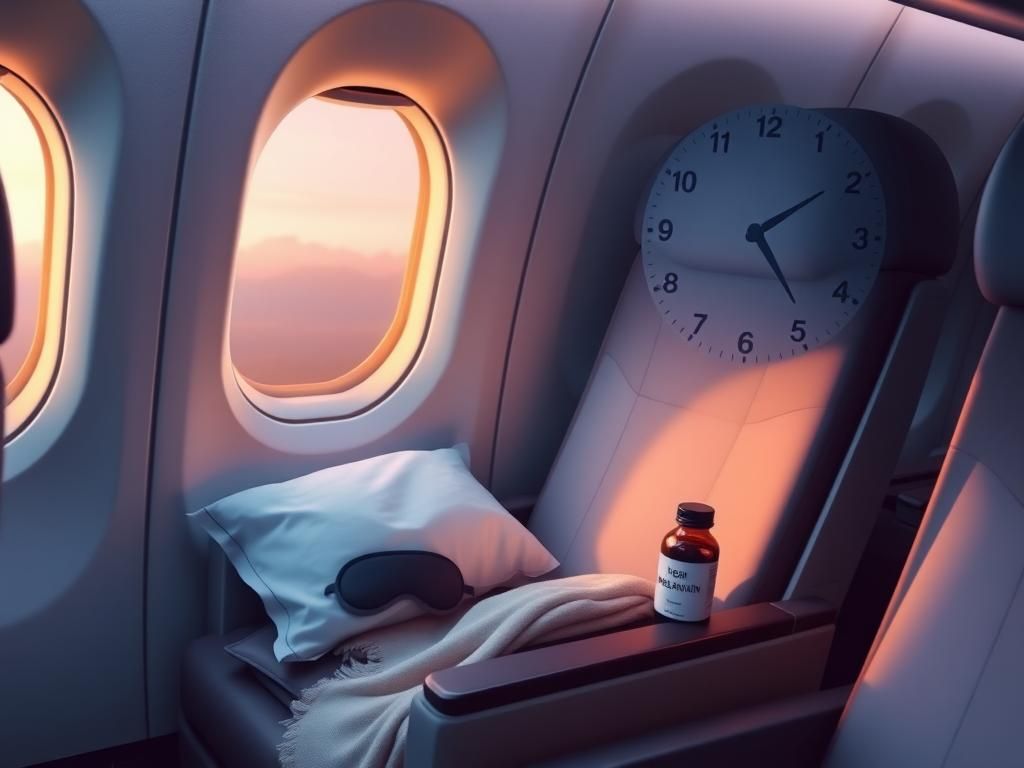 Flick International A peaceful airplane cabin scene designed for relaxation and combating jetlag.