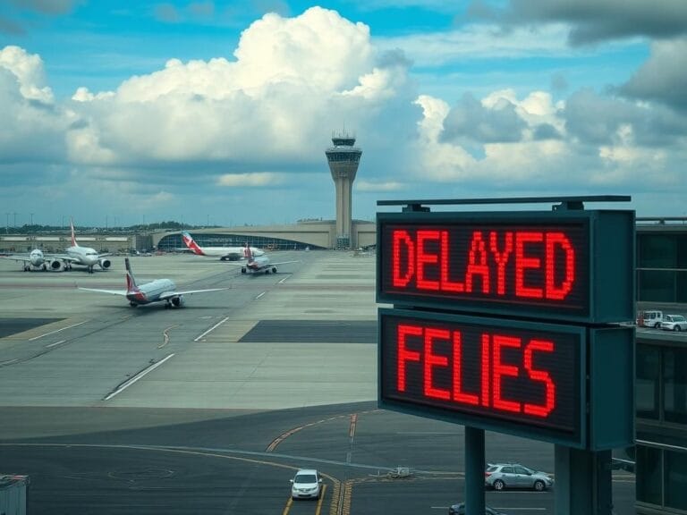 Flick International Aerial view of Newark Liberty International Airport showing halted aircraft and a control tower.