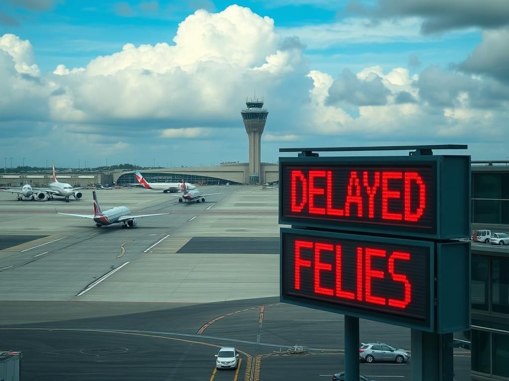 Flick International Aerial view of Newark Liberty International Airport showing halted aircraft and a control tower.