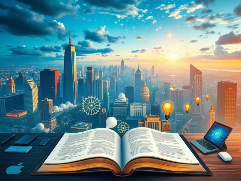 Flick International A dynamic scene representing innovation and reform in civil service with a sprawling city skyline at dusk.