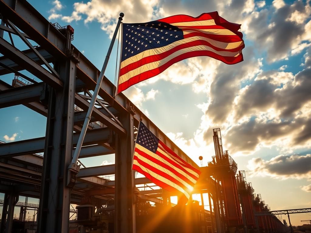 Flick International Steel fabrication facility in La Crosse, Wisconsin with American flag