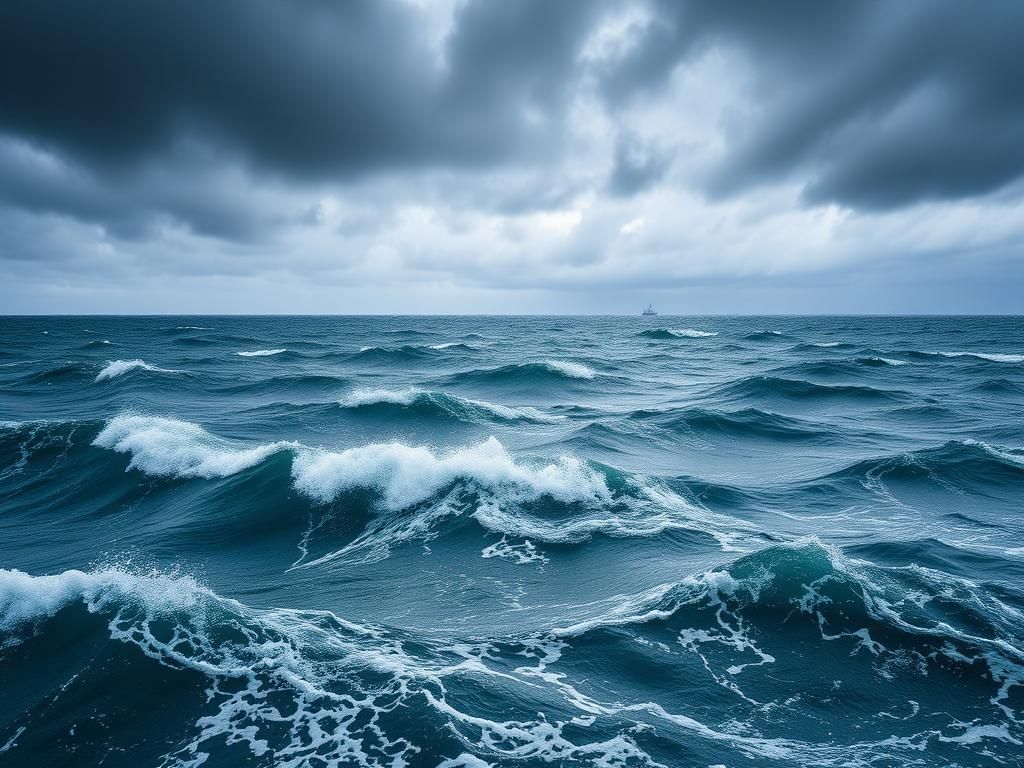 Flick International Dramatic ocean waves in the Bermuda Triangle under dark storm clouds