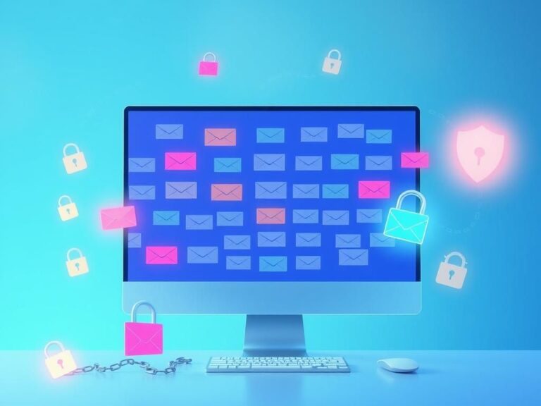 Flick International Abstract digital workspace showcasing email aliases on a modern computer screen