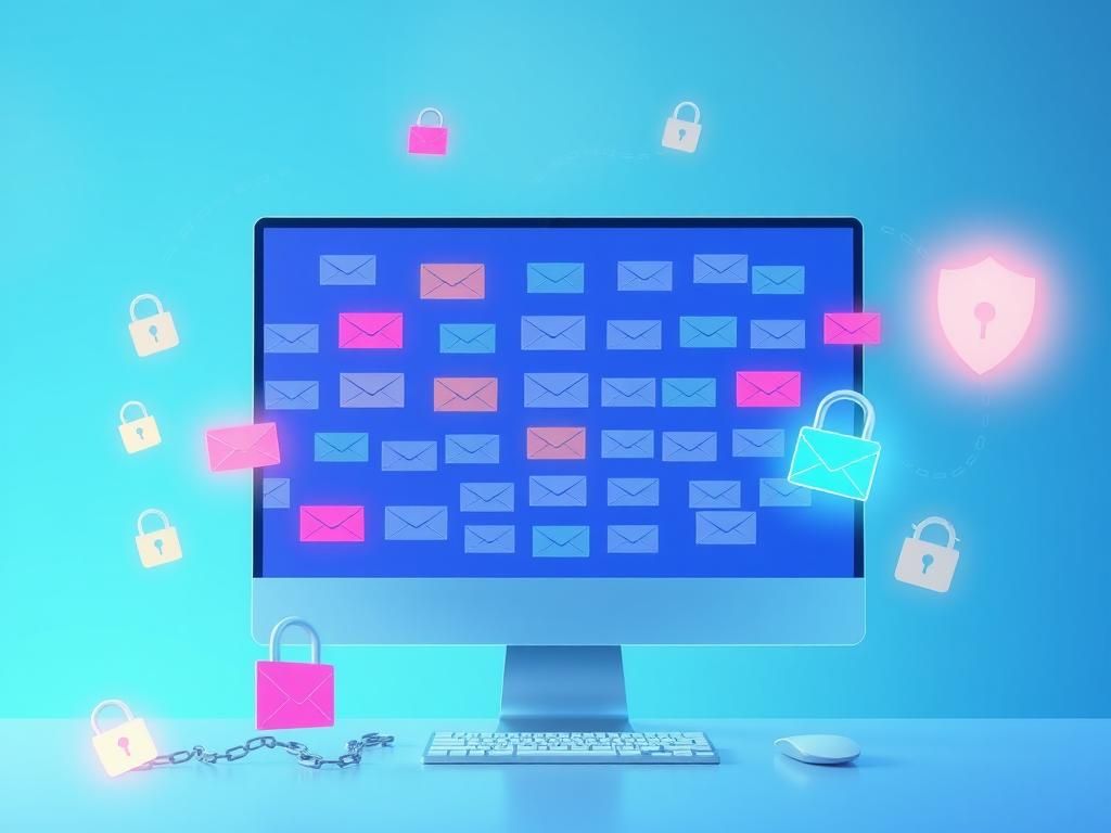 Flick International Abstract digital workspace showcasing email aliases on a modern computer screen