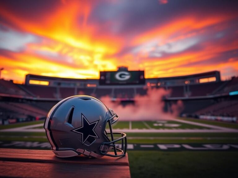 Flick International Dramatic sunset over a football stadium with Dallas Cowboys helmet