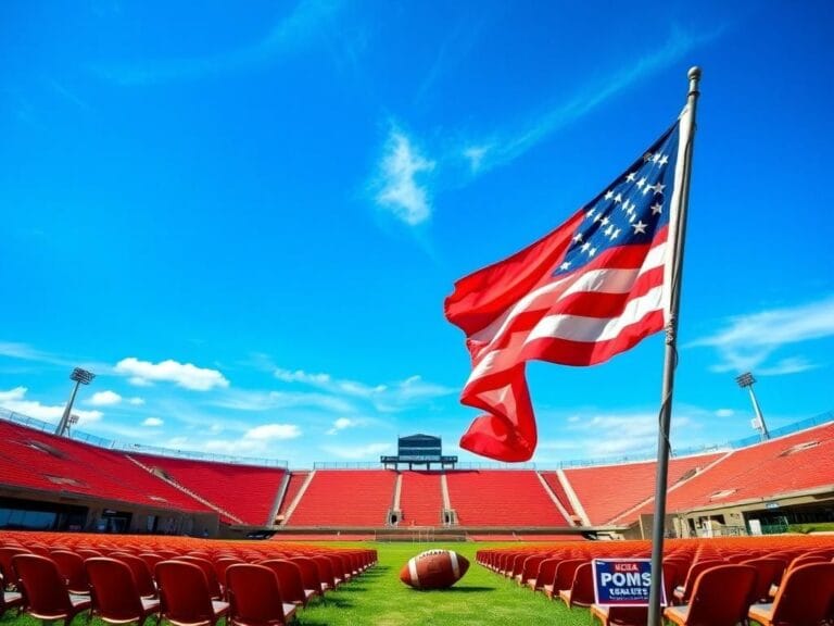 Flick International Vibrant Georgia landscape featuring a football stadium and an American flag