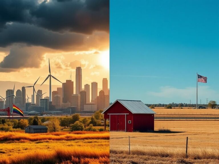 Flick International Split landscape illustrating the electoral divide between Democrats and Republicans for 2028.