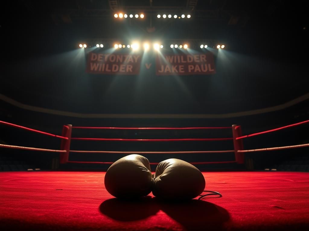 Flick International Boxing gloves resting on the canvas of an empty ring, representing the anticipation of a fight between Deontay Wilder and Jake Paul.