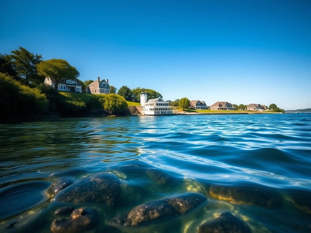 Flick International Tranquil waters of Nantucket with Surfside Wastewater Treatment Facility in the background