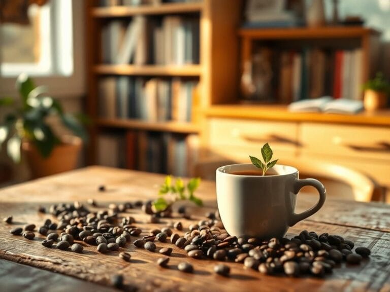 Flick International Cozy kitchen scene with a steaming cup of coffee on a rustic wooden table