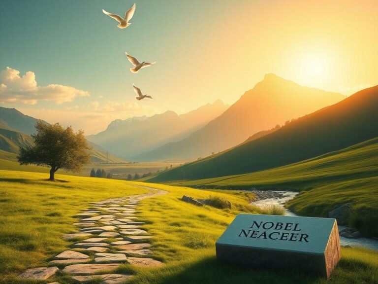 Flick International Serene landscape with a symbolic pathway leading to a mountain range, symbolizing peace and achievement