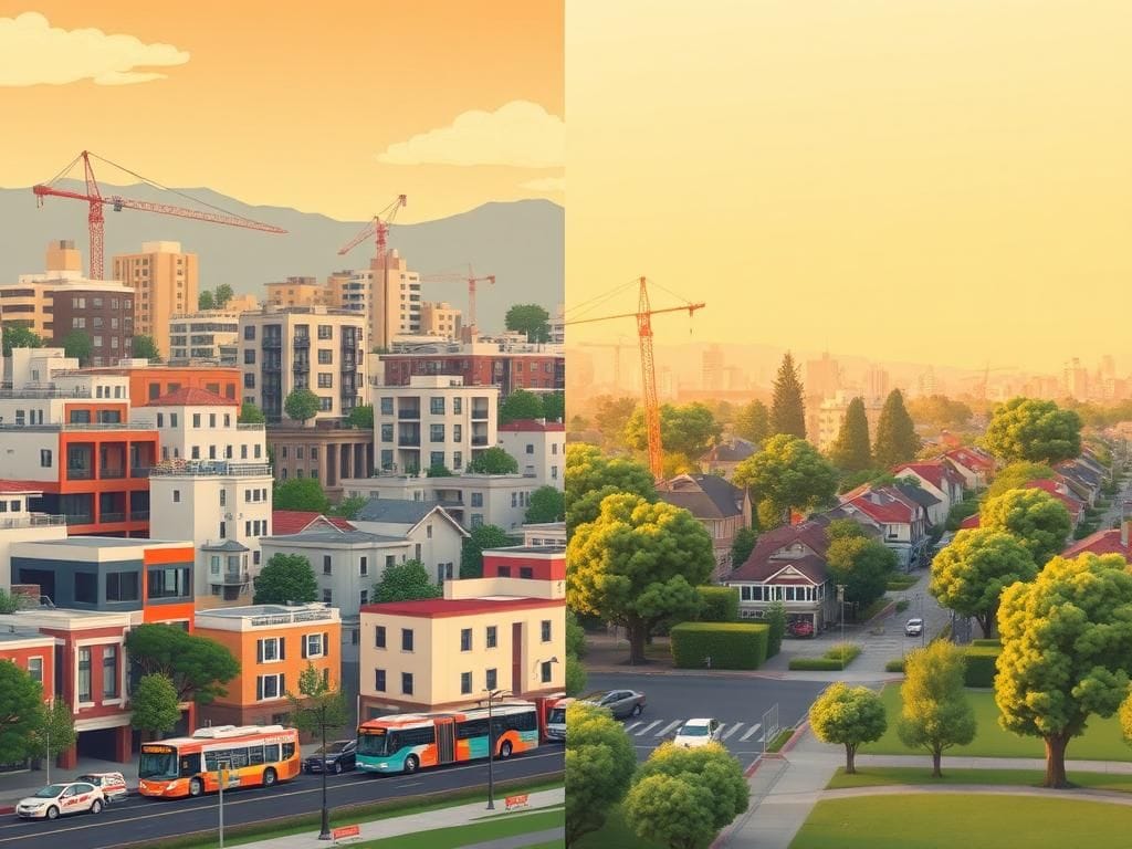 Flick International A contrasting view of vibrant urban development and serene residential areas in California