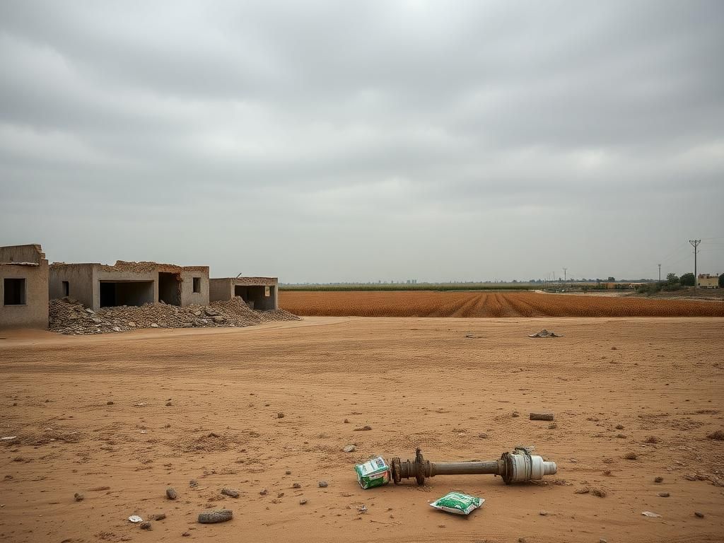 Flick International Desolate Gaza landscape with abandoned buildings and barren fields