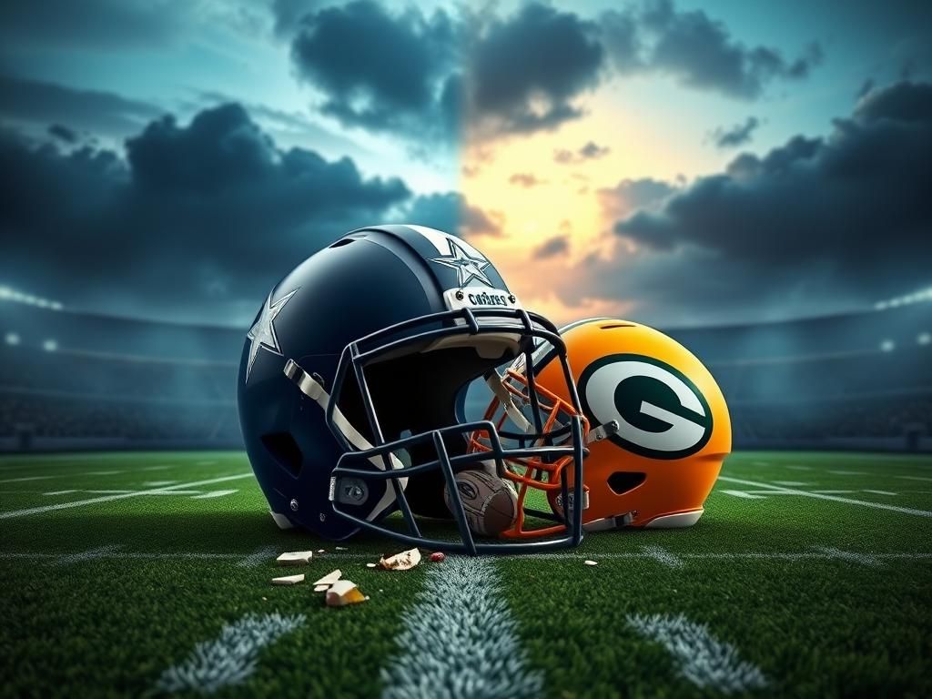 Flick International Dramatic split football field with Dallas Cowboys and Green Bay Packers colors symbolizing Micah Parsons trade
