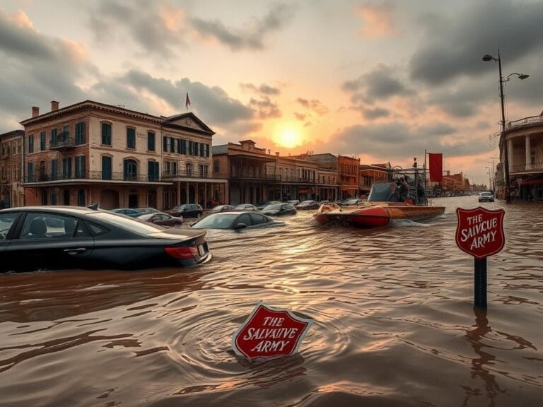 Flick International Flooded New Orleans street post-Hurricane Katrina with submerged cars and debris