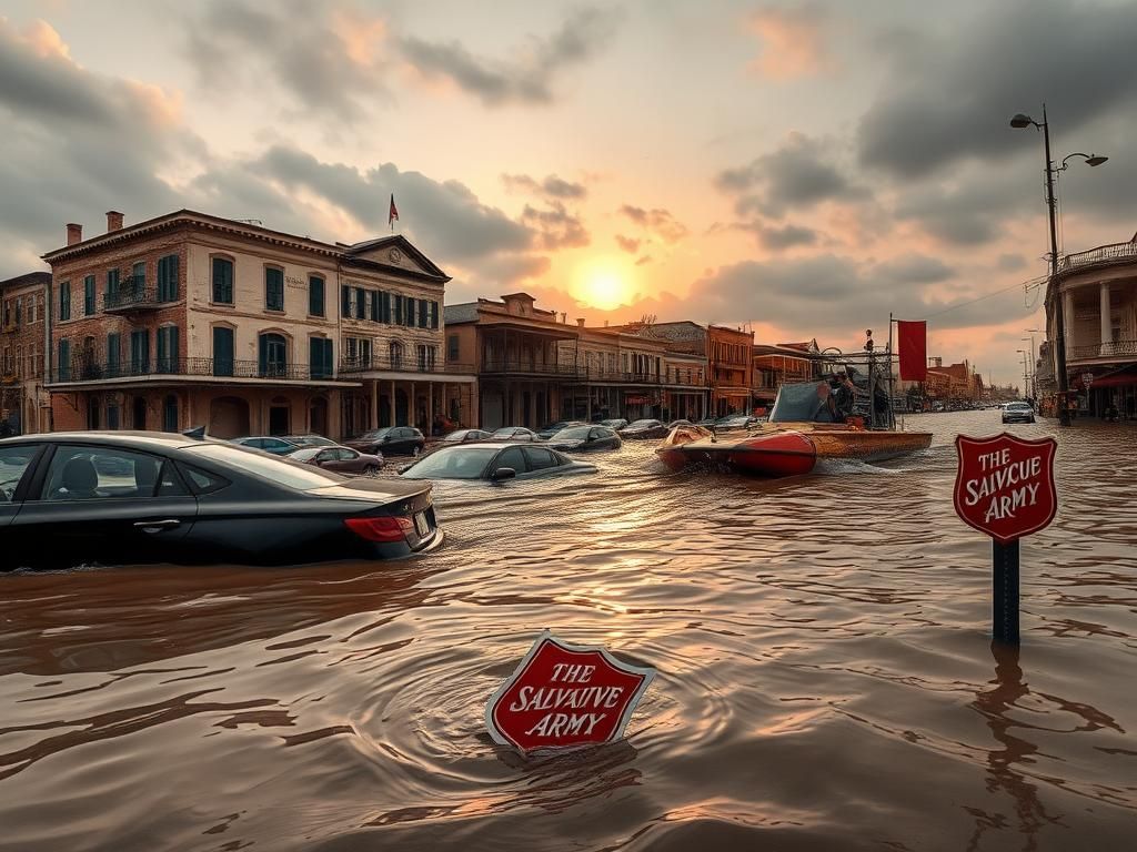 Flick International Flooded New Orleans street post-Hurricane Katrina with submerged cars and debris