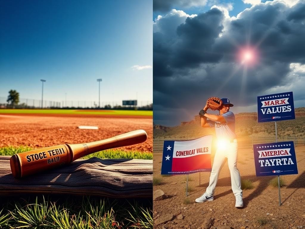 Flick International Split scene depicting Mark Teixeira's political campaign and baseball career