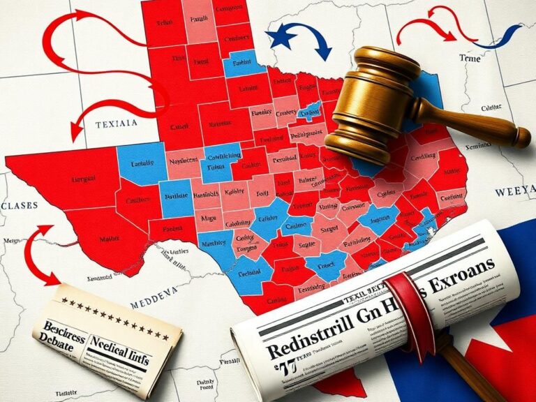 Flick International Close-up of a Texas redistricting map illustrating GOP and Democratic districts