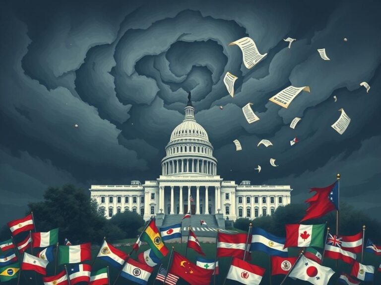 Flick International A crumbling government building under a stormy sky symbolizing the threat of a government shutdown