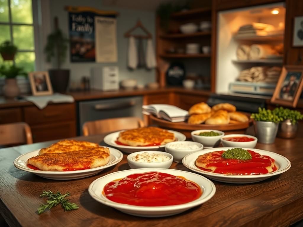Flick International Cozy kitchen setting with Italian cutlets and homemade sauces