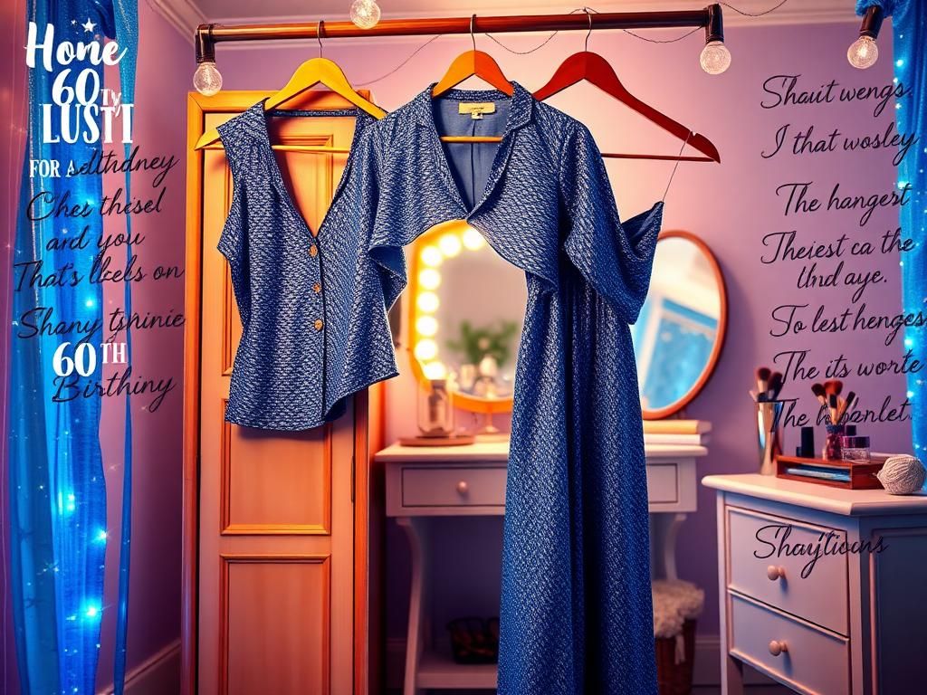 Flick International Shania Twain's stylish blue pantsuit from the 1980s displayed in a vintage dressing room