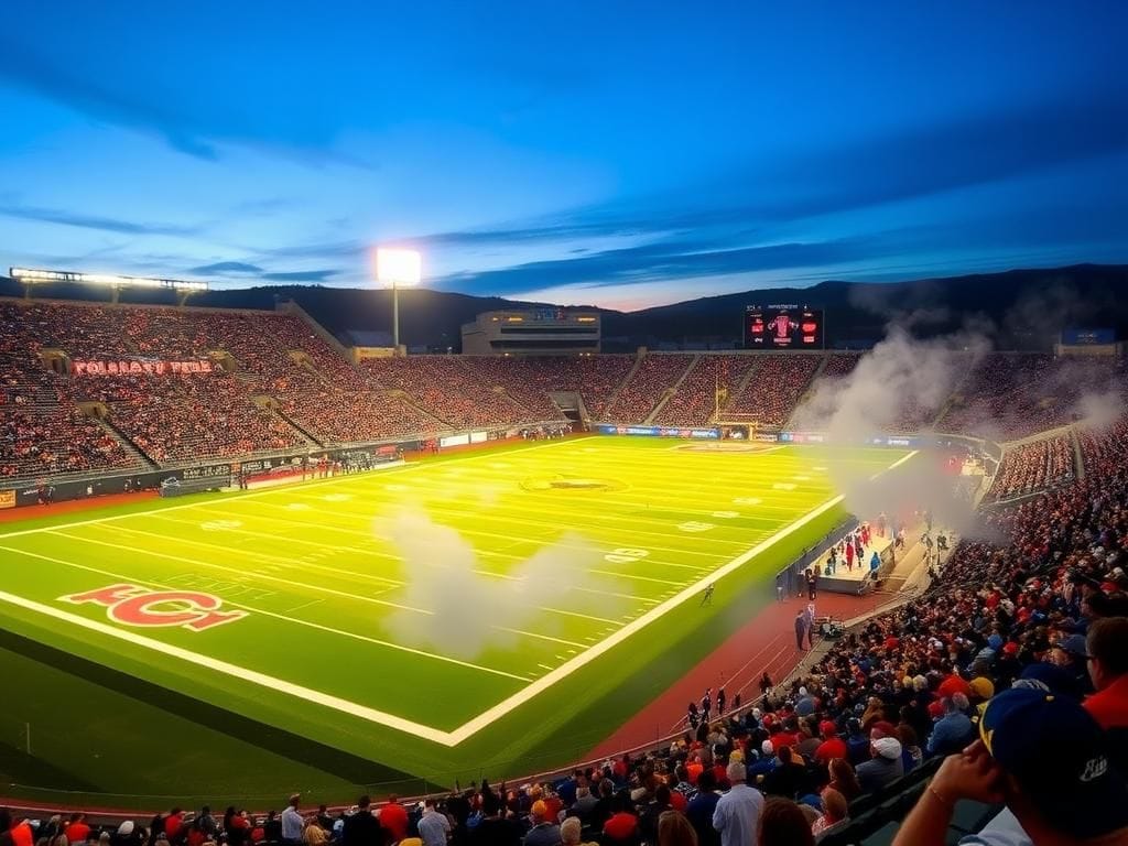 Flick International Lush green playing field at Folsom Field during a vibrant Colorado football game