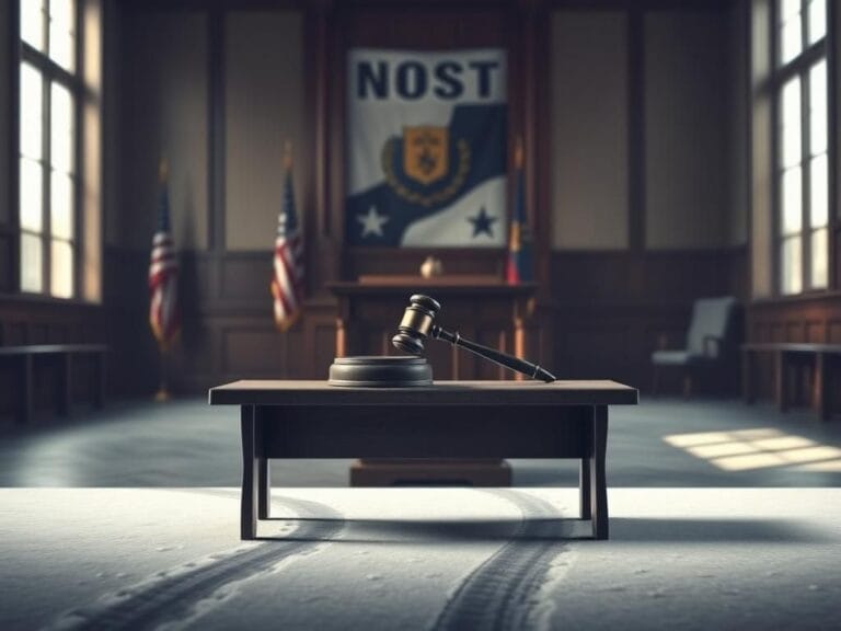 Flick International A stark, empty courtroom with a gavel on the judge's podium