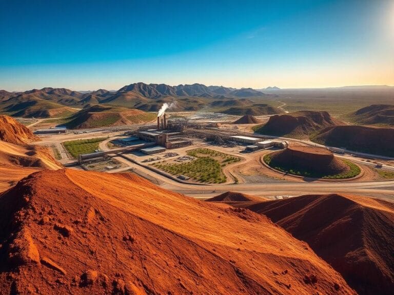 Flick International Aerial view of a copper mine in Arizona showcasing rugged terrain and copper ore