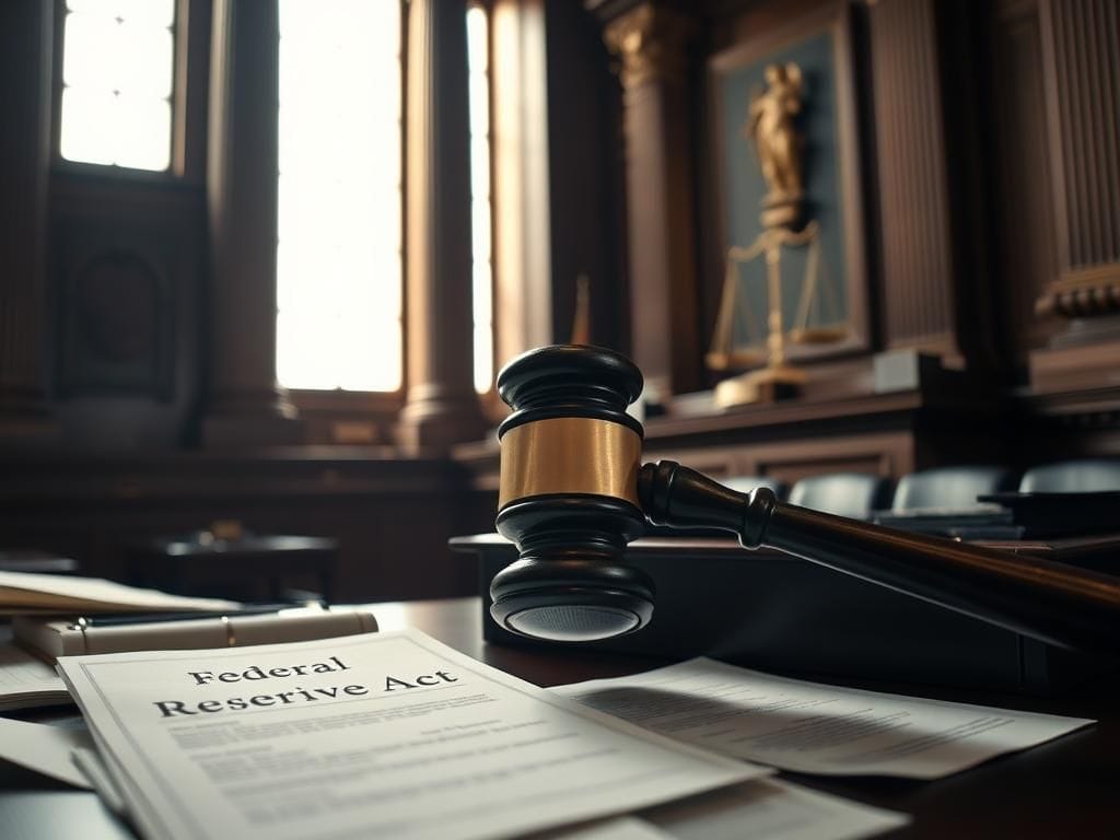 Flick International A dramatic courtroom setting with a gavel on a judge's bench