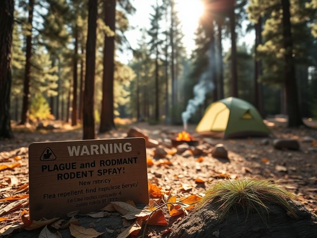 Flick International Serene camping scene in Rio Arriba County, showcasing a tent and campfire amidst tall pine trees.