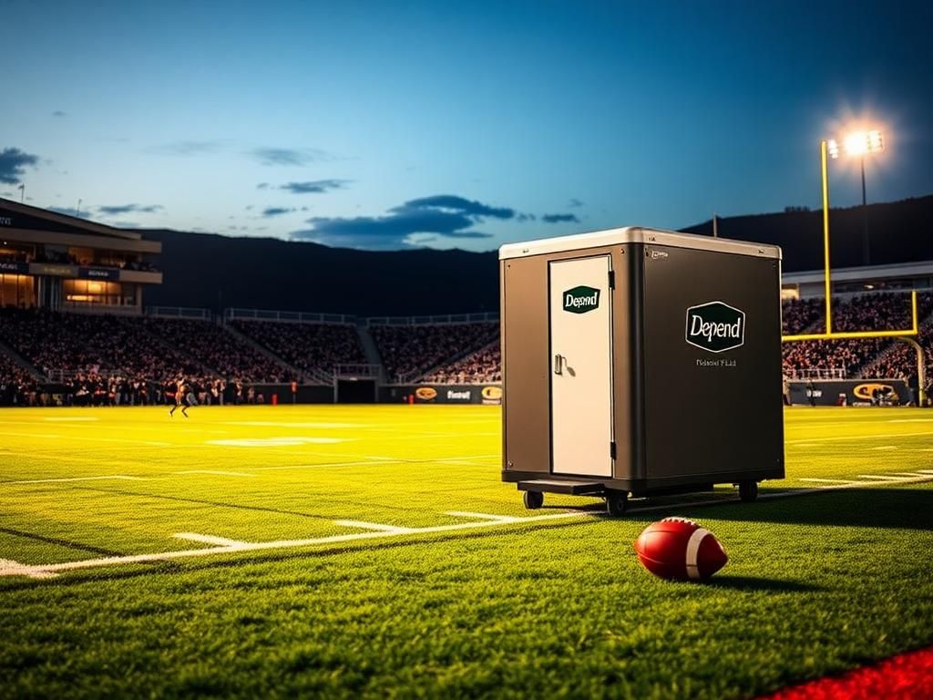 Flick International Mobile bathroom unit near Colorado football team bench during season opener