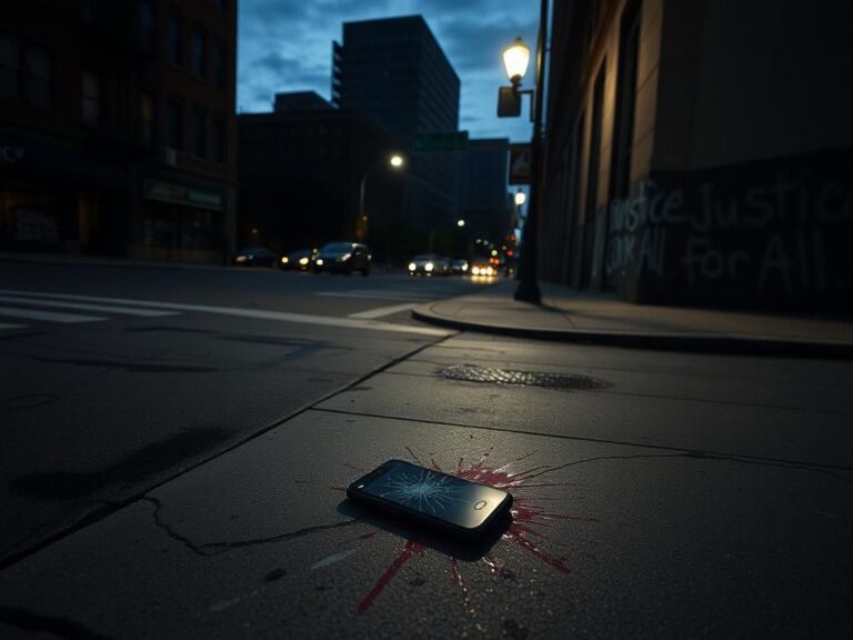 Flick International Urban street scene at dawn on Fourth and Elm Street in Cincinnati, indicating signs of a recent altercation.