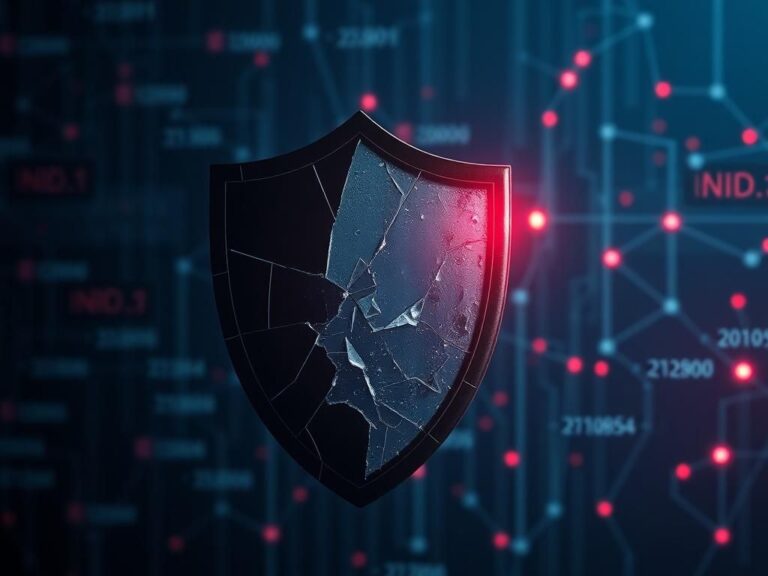 Flick International A broken shield made of glass fragments symbolizing data privacy breaches