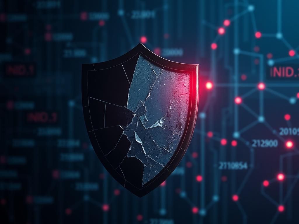 Flick International A broken shield made of glass fragments symbolizing data privacy breaches