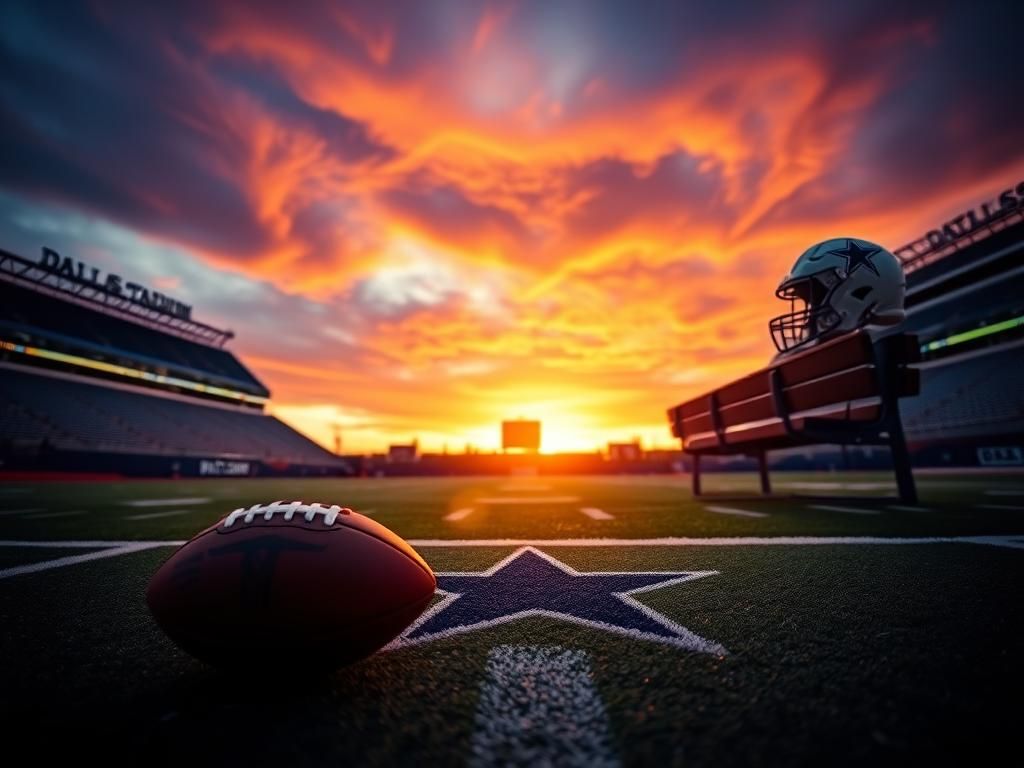 Flick International A sunset view of the empty Dallas Cowboys football field with AT&T Stadium in the background