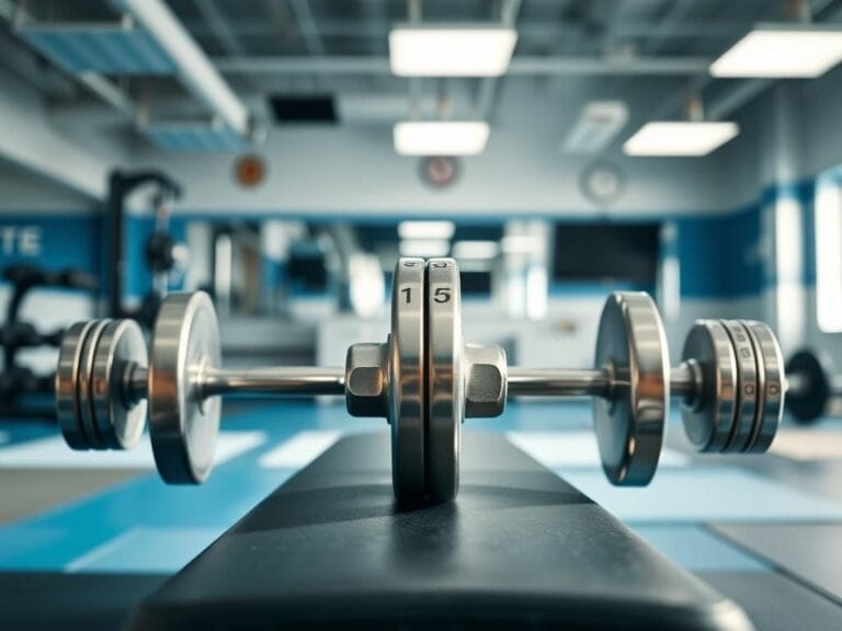 Flick International Close-up of a 135-pound barbell on a gym bench with weights clearly marked