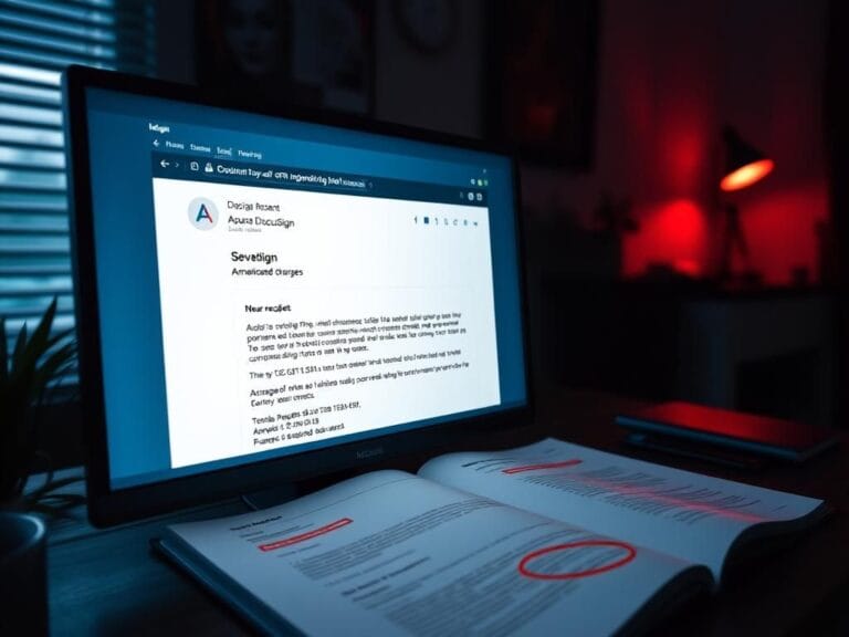 Flick International Close-up of a computer screen displaying a fraudulent DocuSign email warning about Apple Pay charges