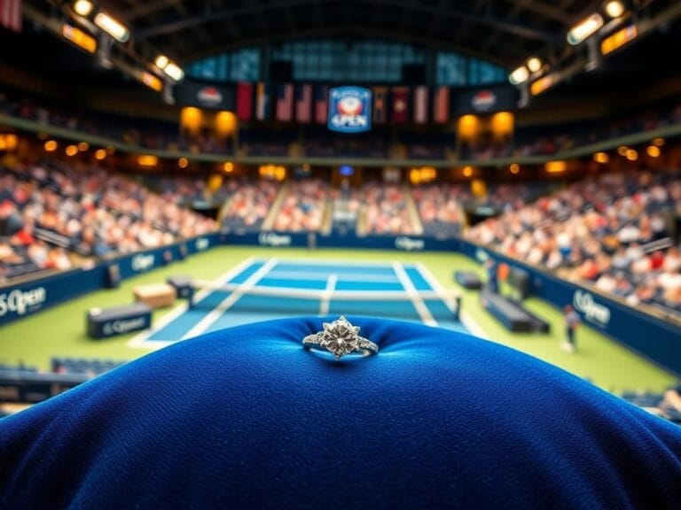 Flick International A diamond ring on a blue velvet cushion during a U.S. Open match