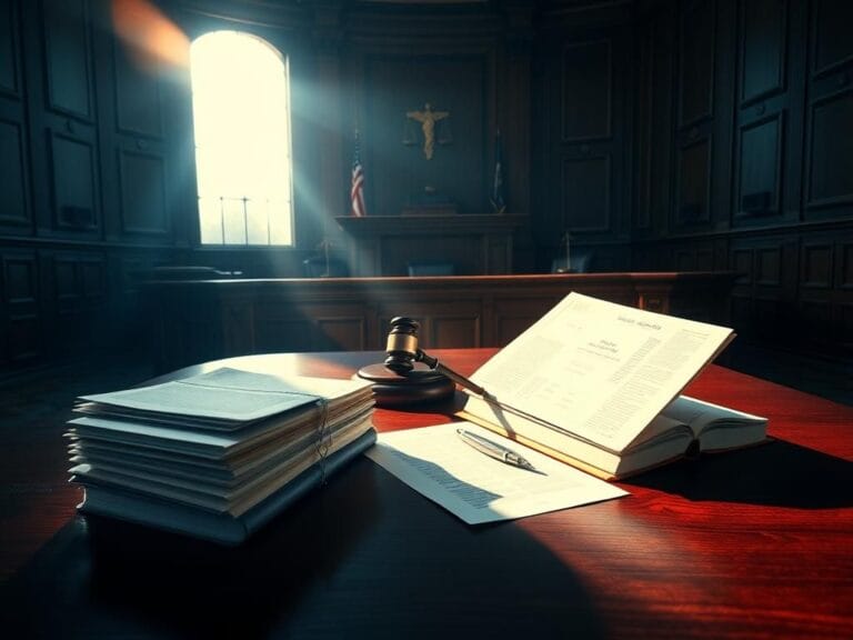 Flick International Empty courtroom with gavel symbolizing justice