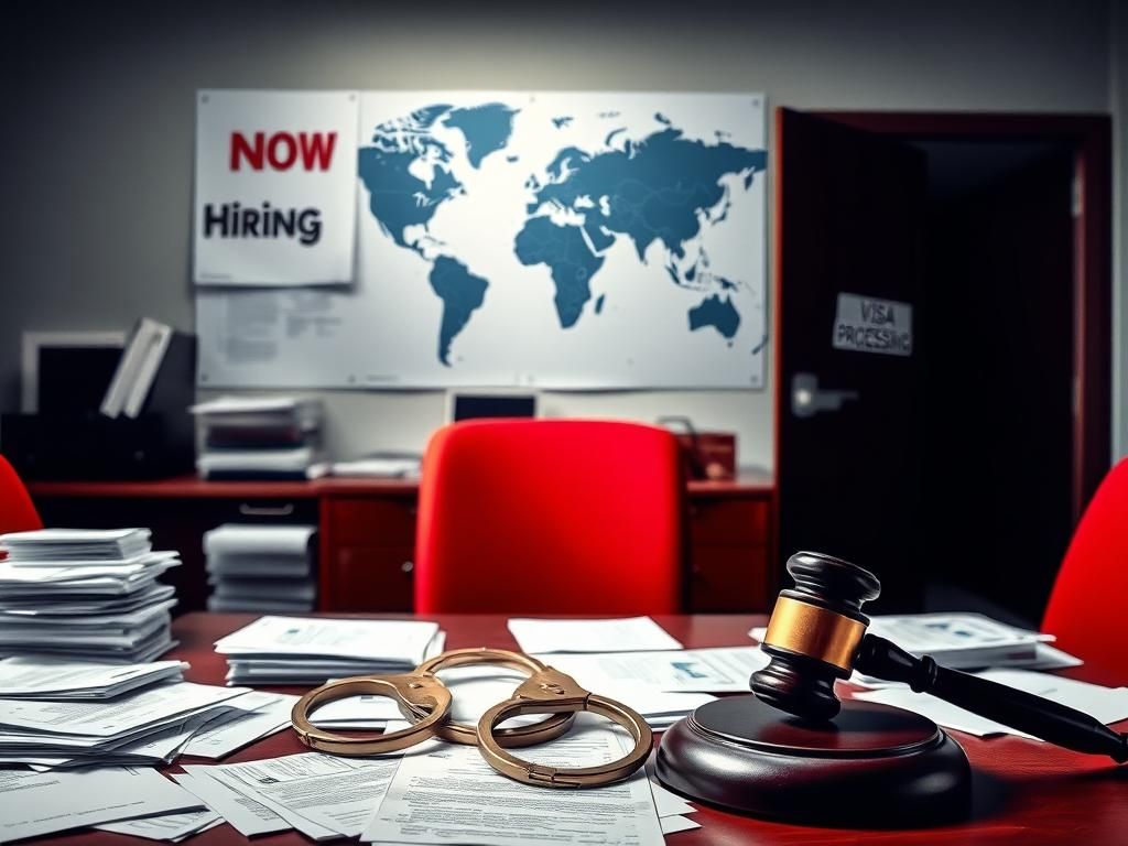 Flick International Empty office workspace with 'Now Hiring' sign, resumes, and job applications reflecting hiring practices controversy.