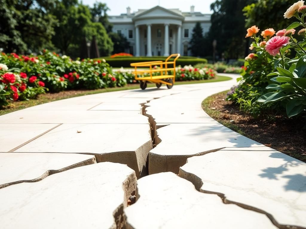 Flick International Close-up view of the Rose Garden showing a 25-yard crack in the limestone pathway
