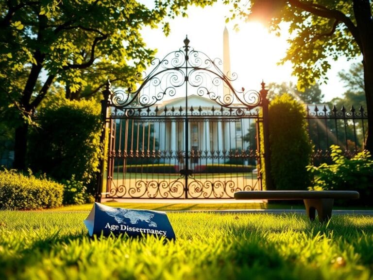 Flick International Ornate closed gate of the White House surrounded by greenery with a crumpled passport nearby