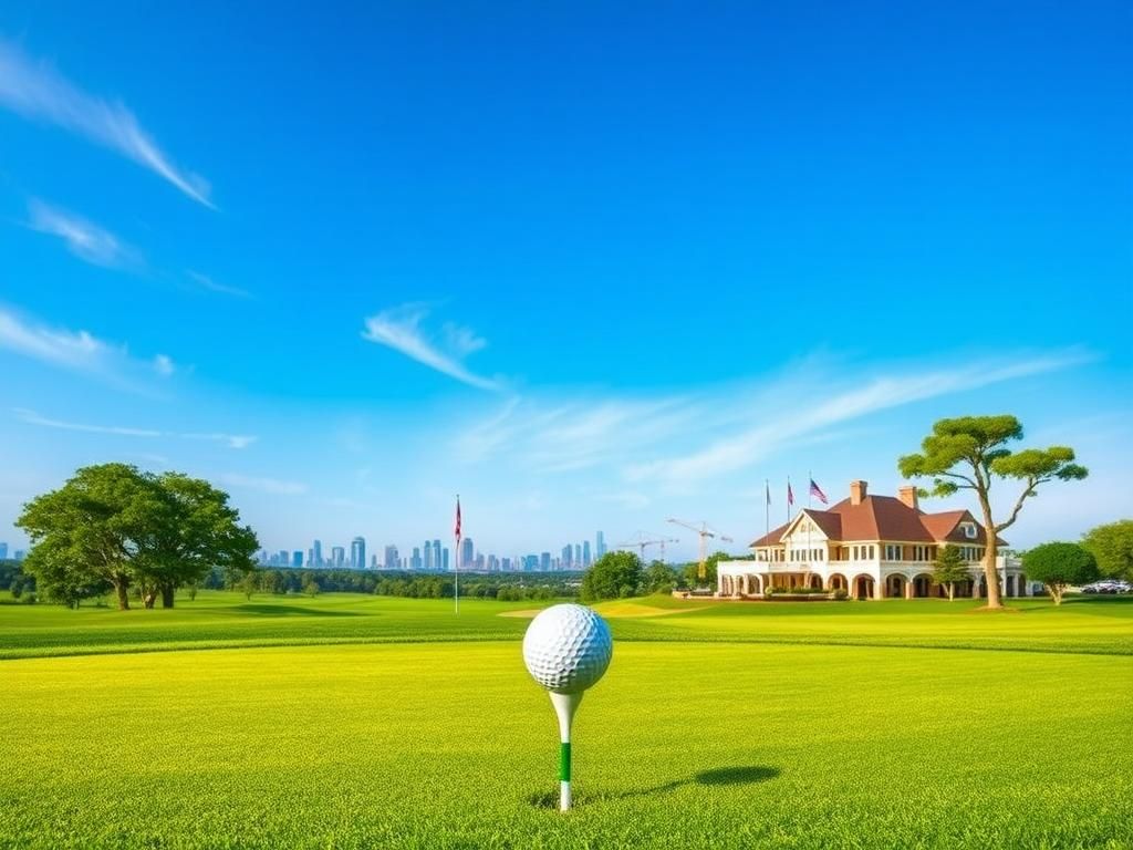 Flick International A vibrant golf course landscape under a clear blue sky with lush greenery and a pristine tee-off area