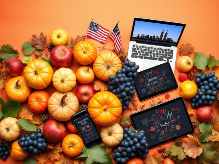 Flick International Vibrant flat lay of seasonal fruits and modern tech gadgets
