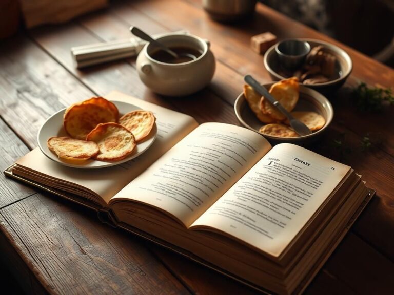 Flick International Vintage cookbook open to pancake soup recipe with bacon fat-fried pancakes