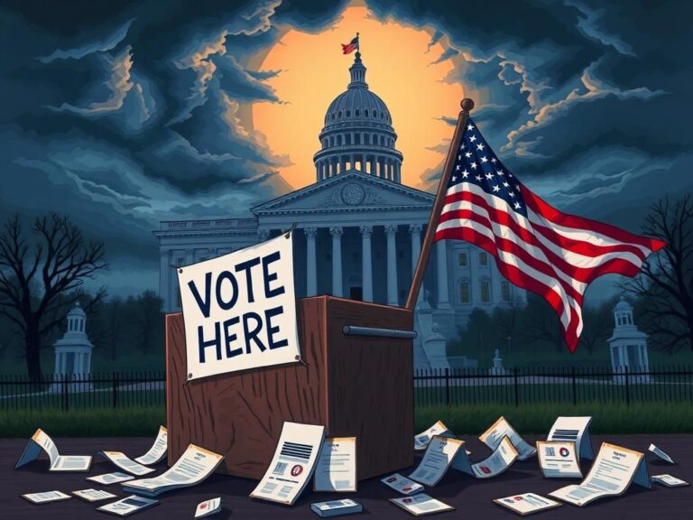 Flick International Conceptual illustration of a government building representing election authority with a ballot box in the foreground