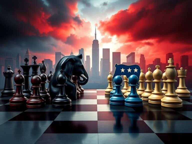 Flick International Dynamic chessboard representing political struggle between Democrats and Republicans