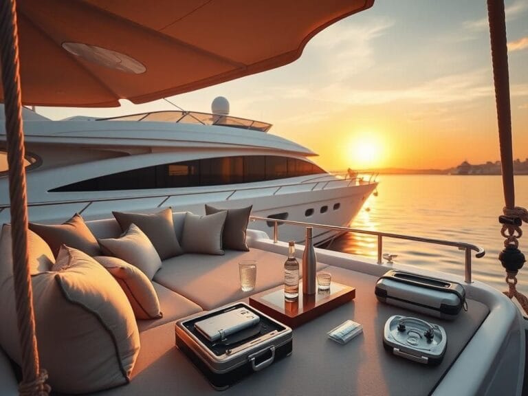 Flick International Luxurious yacht with Botox service setup at sunset