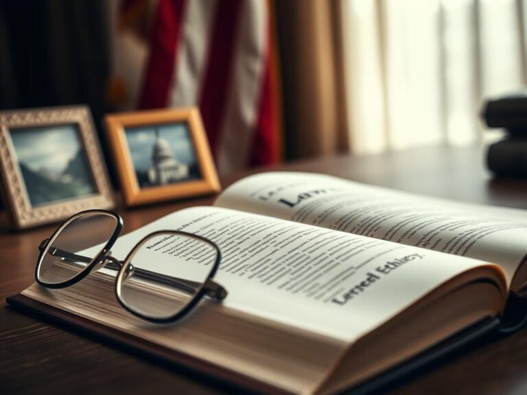 Flick International Close-up of a law book with eyeglasses on a desk, symbolizing legal ethics and retirement.